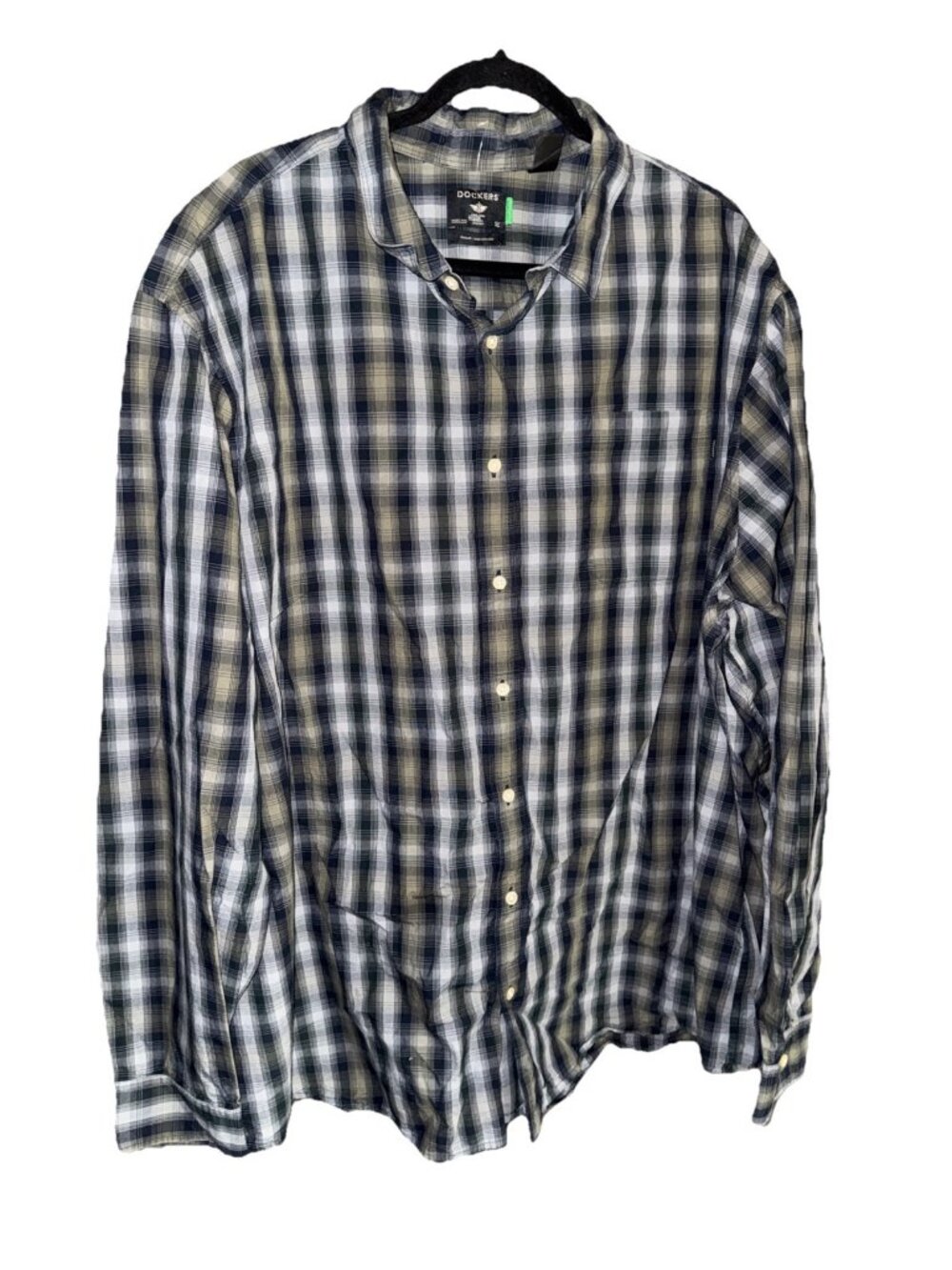 DOCKERS Mens Long Sleeve Shirt Plaid Button Down 100% Cotton CHECK COLOR & SIZE